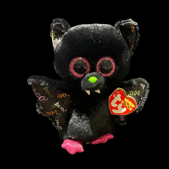 Vintage TY Beanie Boo "Dart" the Bat with Pink Sparkly Eyes 6 inch - Picture 1 of 2